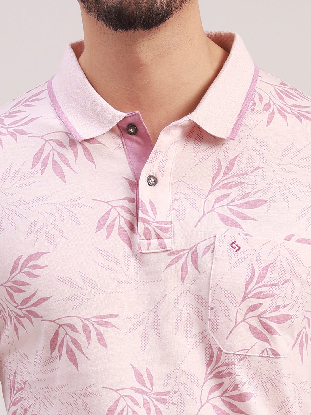 Classic Polo Men's Half Sleeve Pale Pink Polo Neck Slim Fit All-Over Print Cotton T-Shirt | BELLO - 398 A SF P
