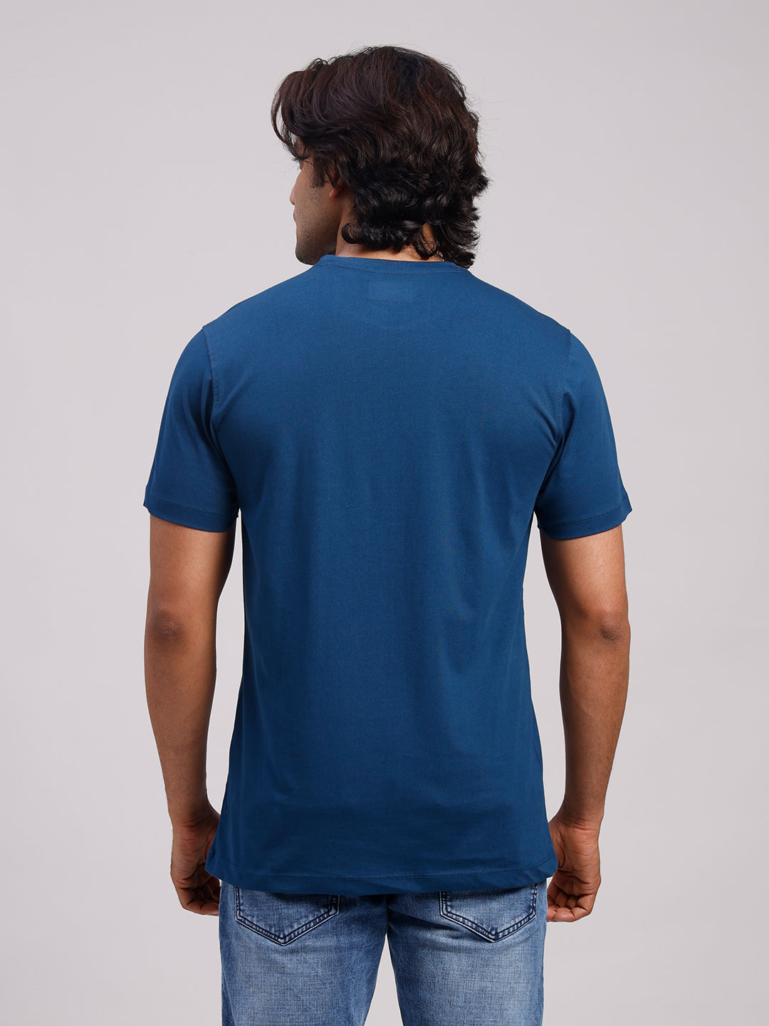 Classic Polo Men's Half Sleeve Navy Blue Round Neck Slim Fit Printed Cotton T-Shirt | BALENO - 637 B SF C