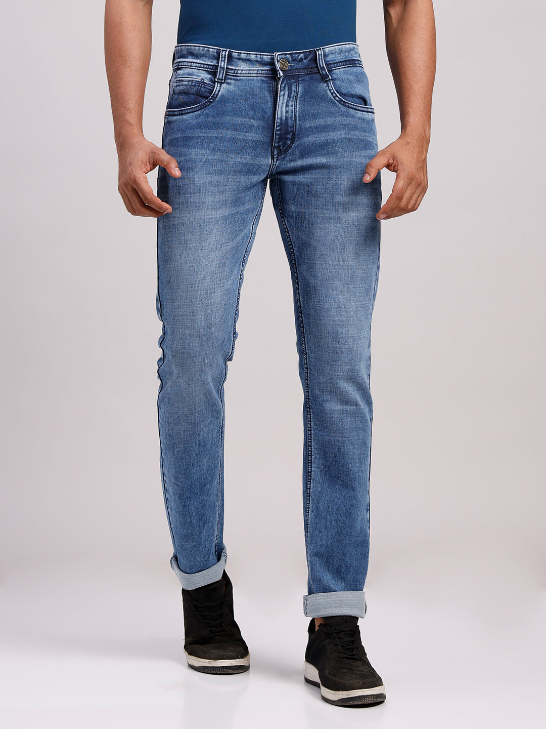 Classic Polo Men's Light Blue Slim Fit Solid Cotton Denim | LDMR1-01-LBLU-SF