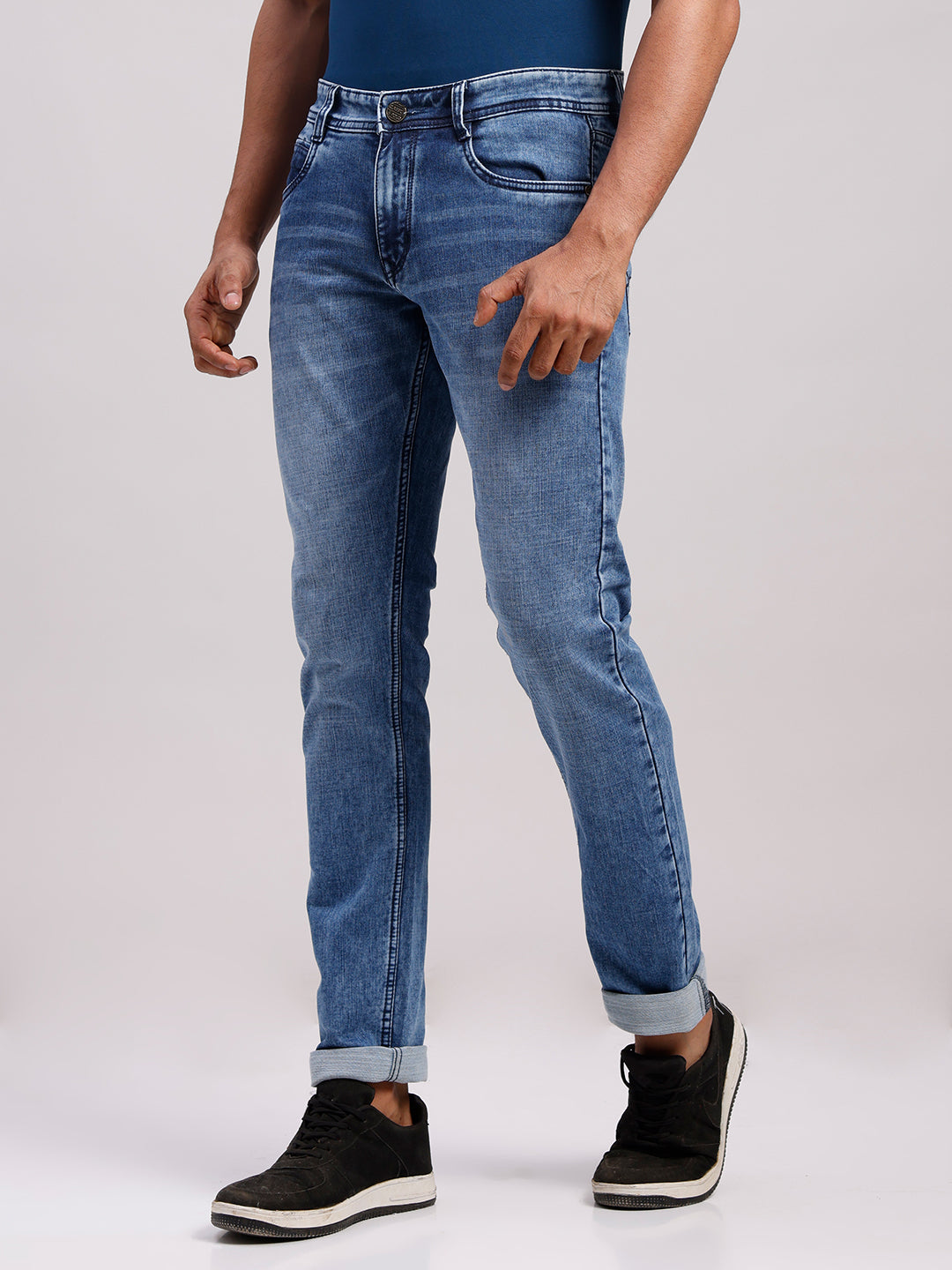 Classic Polo Men's Light Blue Slim Fit Solid Cotton Denim | LDMR1-01-LBLU-SF