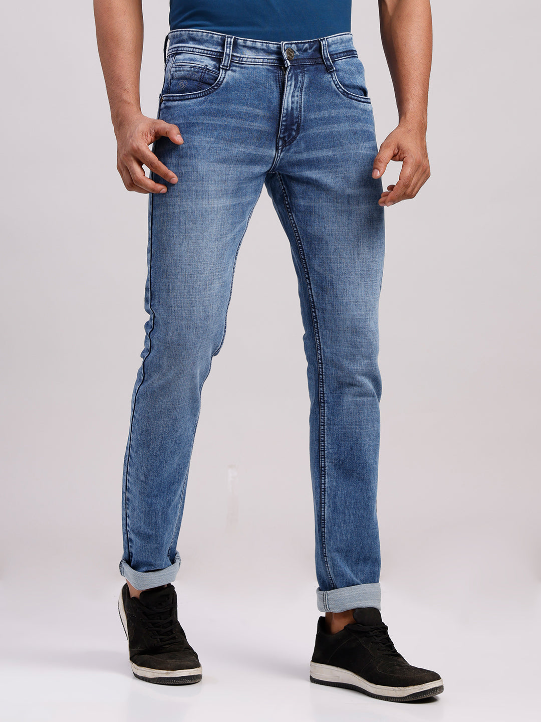 Classic Polo Men's Light Blue Slim Fit Solid Cotton Denim | LDMR1-01-LBLU-SF