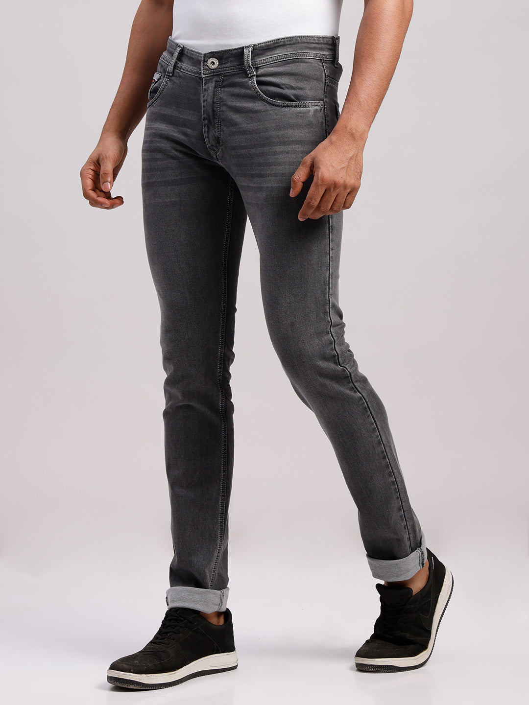 Classic Polo Men's Drak Grey Slim Fit Solid Cotton Denim | CPDR1-03-D.GRY-SF