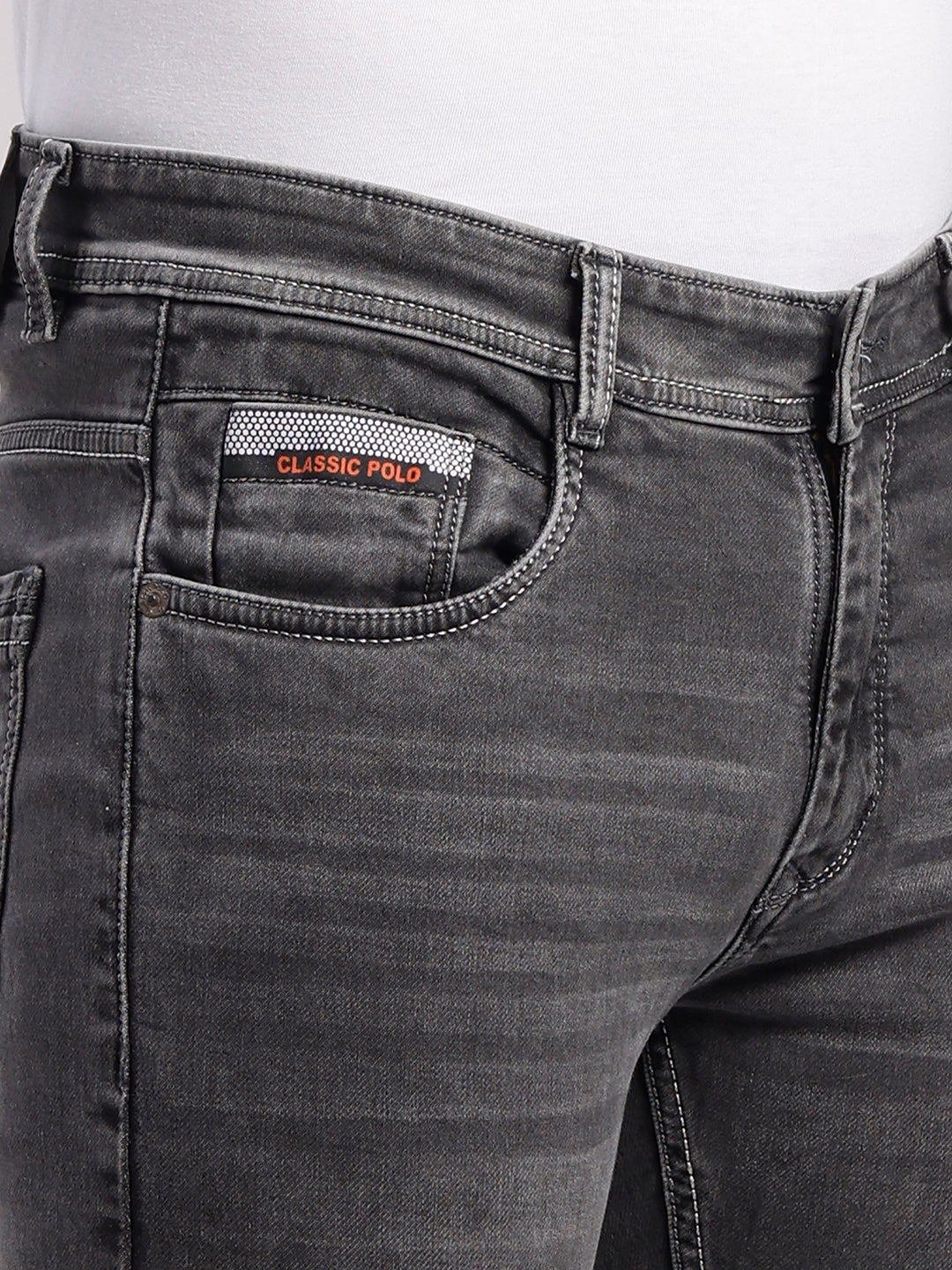 Classic Polo Men's Drak Grey Slim Fit Solid Cotton Denim | CPDR1-03-D.GRY-SF
