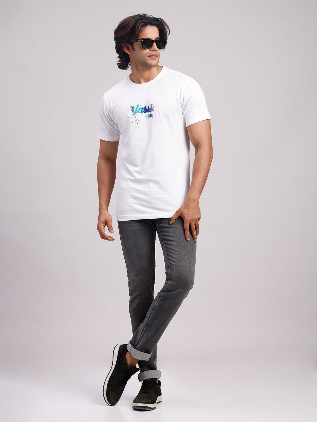 Classic Polo Men's Drak Grey Slim Fit Solid Cotton Denim | CPDR1-03-D.GRY-SF