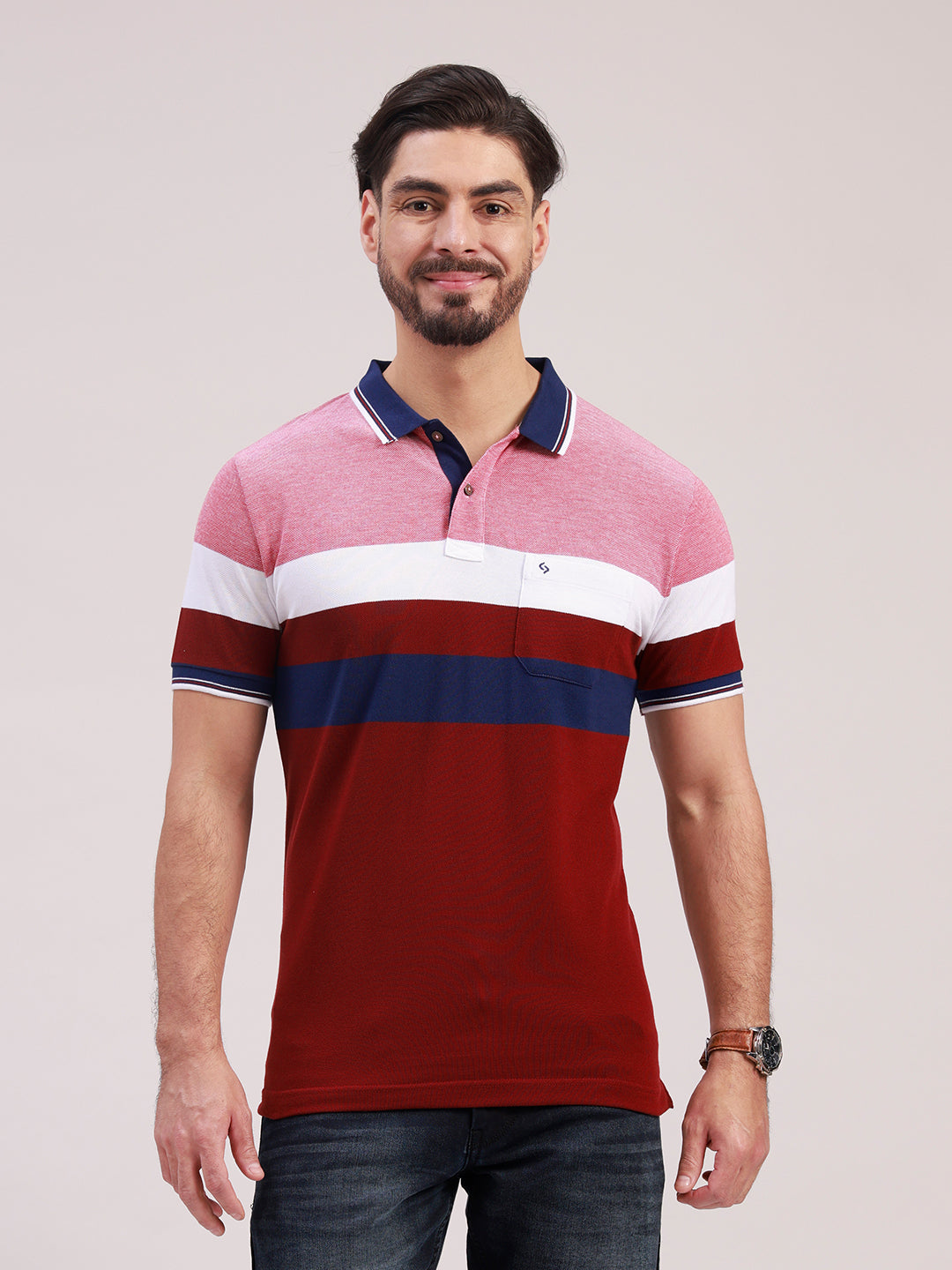 Classic Polo Men's Half Sleeve Multicolor Polo Neck Slim Fit Colorblock Cotton Blend T-Shirt | VTA - 323 A SF P