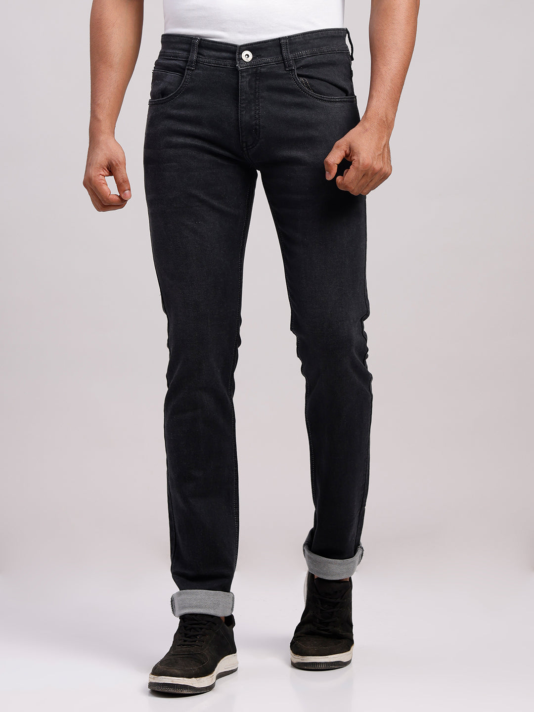 Classic Polo Men's Black Slim Fit Solid Cotton Denim | CPDR1-01-BLK-SF