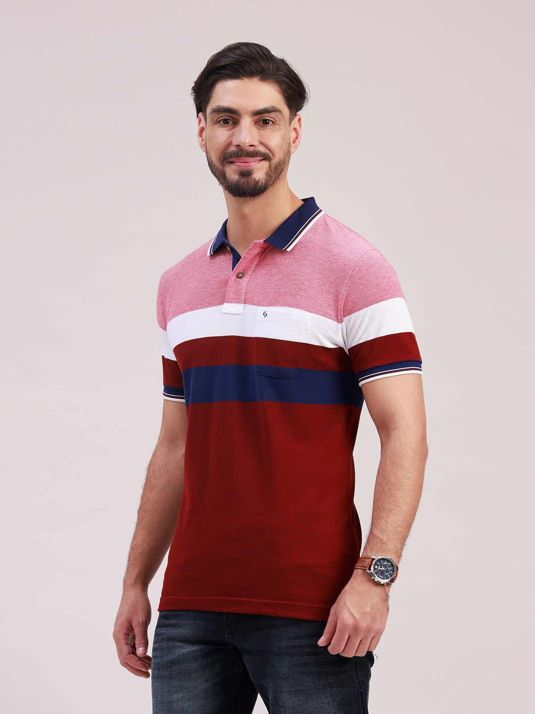 Classic Polo Men's Half Sleeve Multicolor Polo Neck Slim Fit Colorblock Cotton Blend T-Shirt | VTA - 323 A SF P