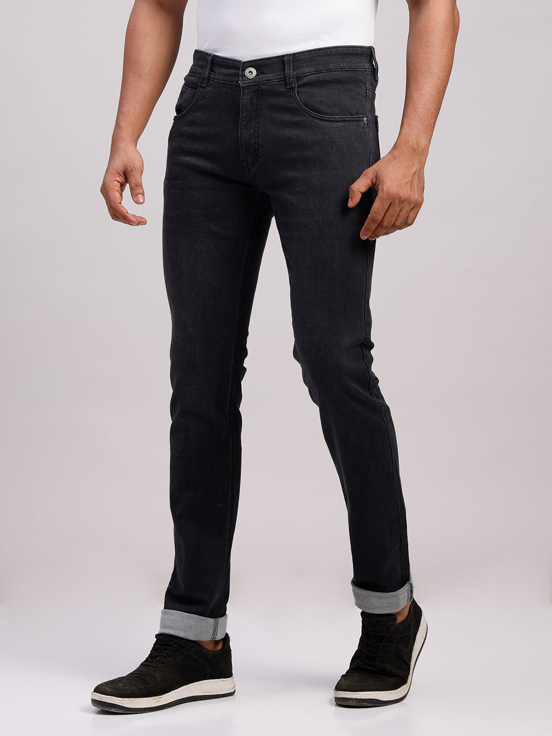 Classic Polo Men's Black Slim Fit Solid Cotton Denim | CPDR1-01-BLK-SF