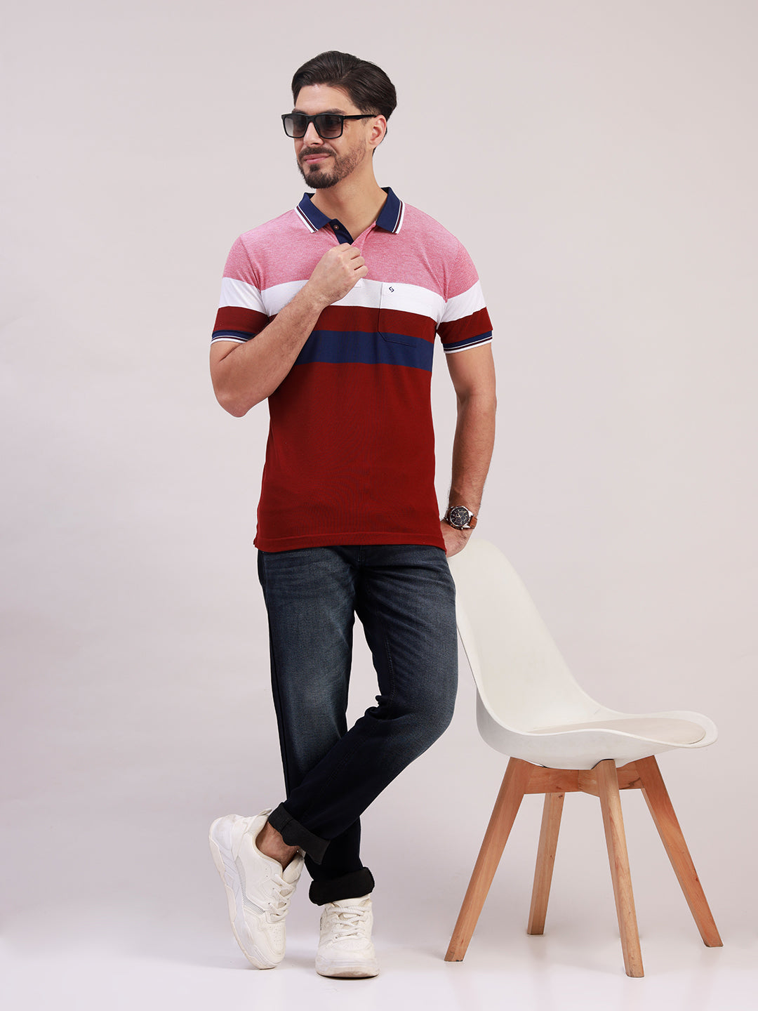 Classic Polo Men's Half Sleeve Multicolor Polo Neck Slim Fit Colorblock Cotton Blend T-Shirt | VTA - 323 A SF P
