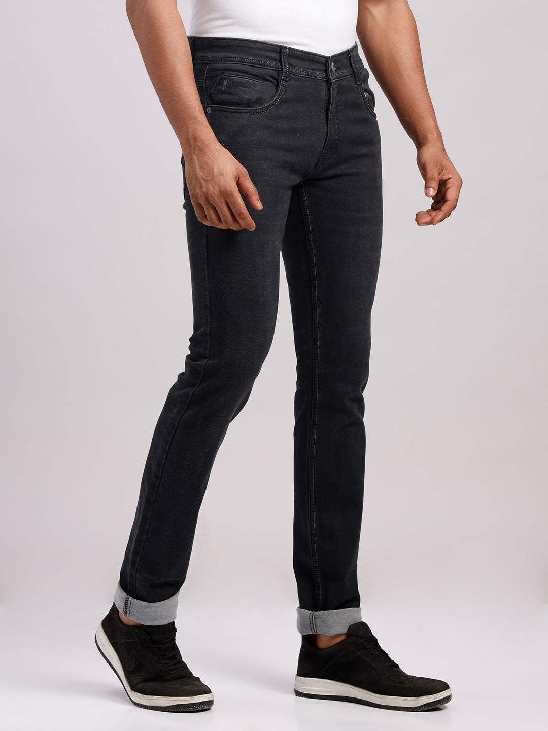 Classic Polo Men's Black Slim Fit Solid Cotton Denim | CPDR1-01-BLK-SF