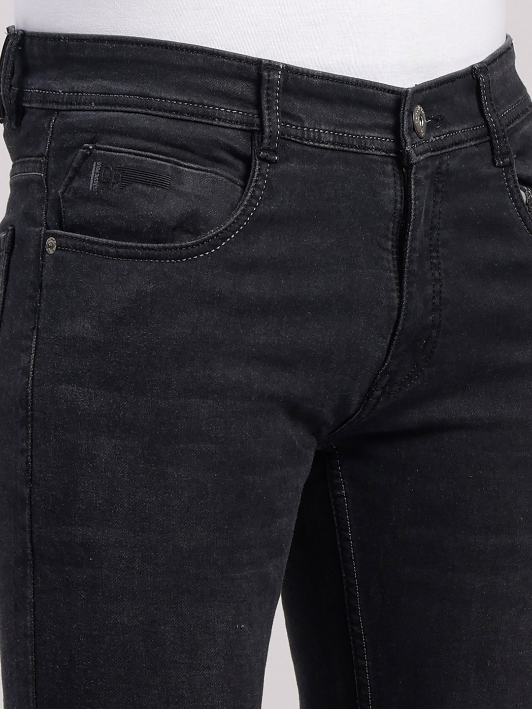 Classic Polo Men's Black Slim Fit Solid Cotton Denim | CPDR1-01-BLK-SF
