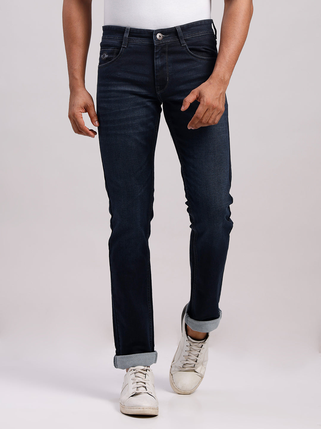 Classic Polo Men's Dark Navy Slim Fit Solid Cotton Denim | LDMR1-04-D.NAVY-SF