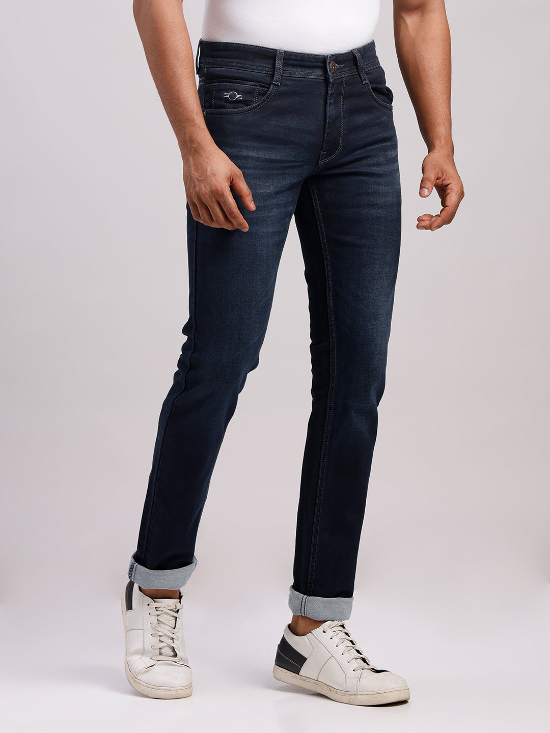 Classic Polo Men's Dark Navy Slim Fit Solid Cotton Denim | LDMR1-04-D.NAVY-SF