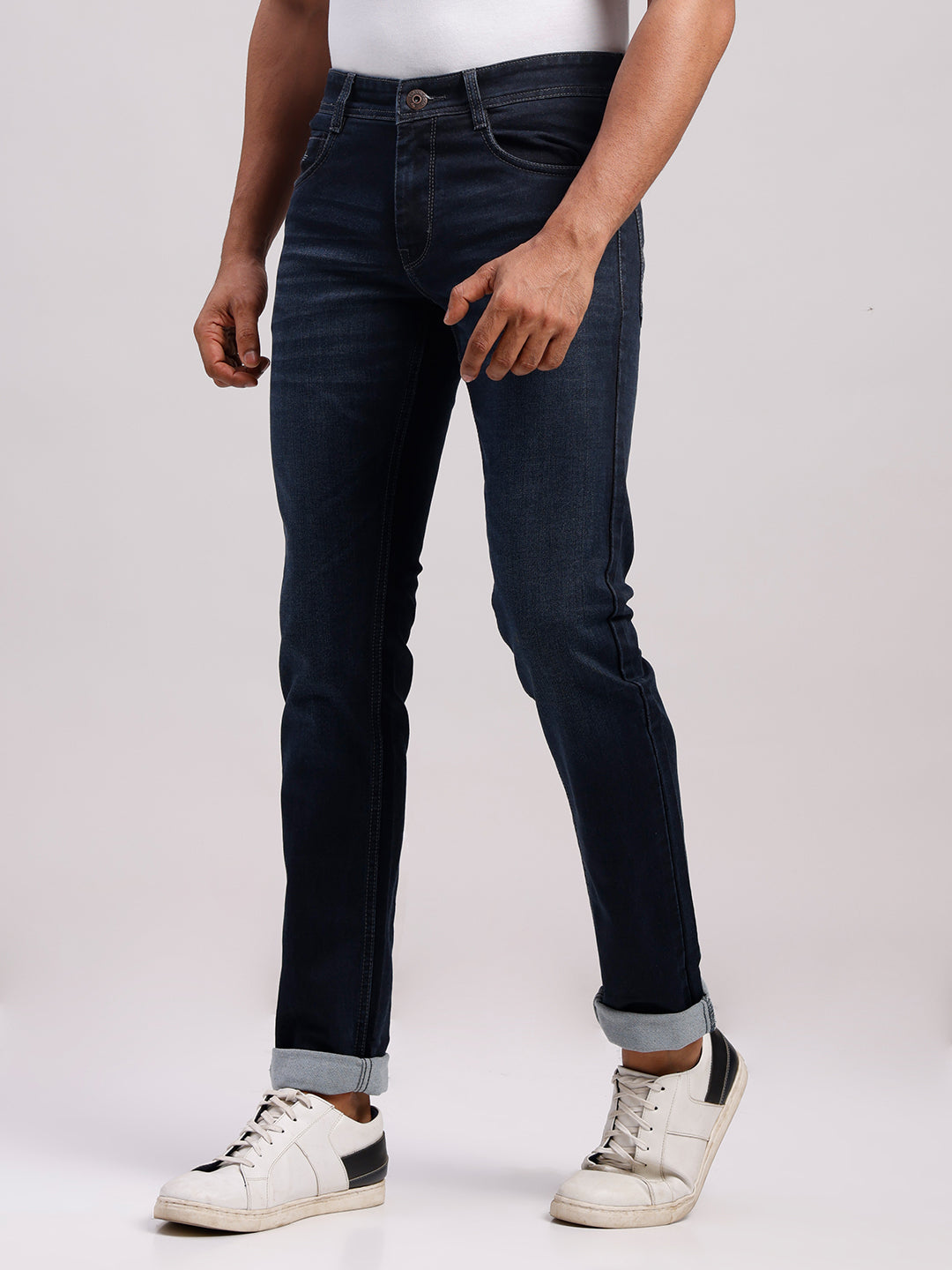 Classic Polo Men's Dark Navy Slim Fit Solid Cotton Denim | LDMR1-04-D.NAVY-SF