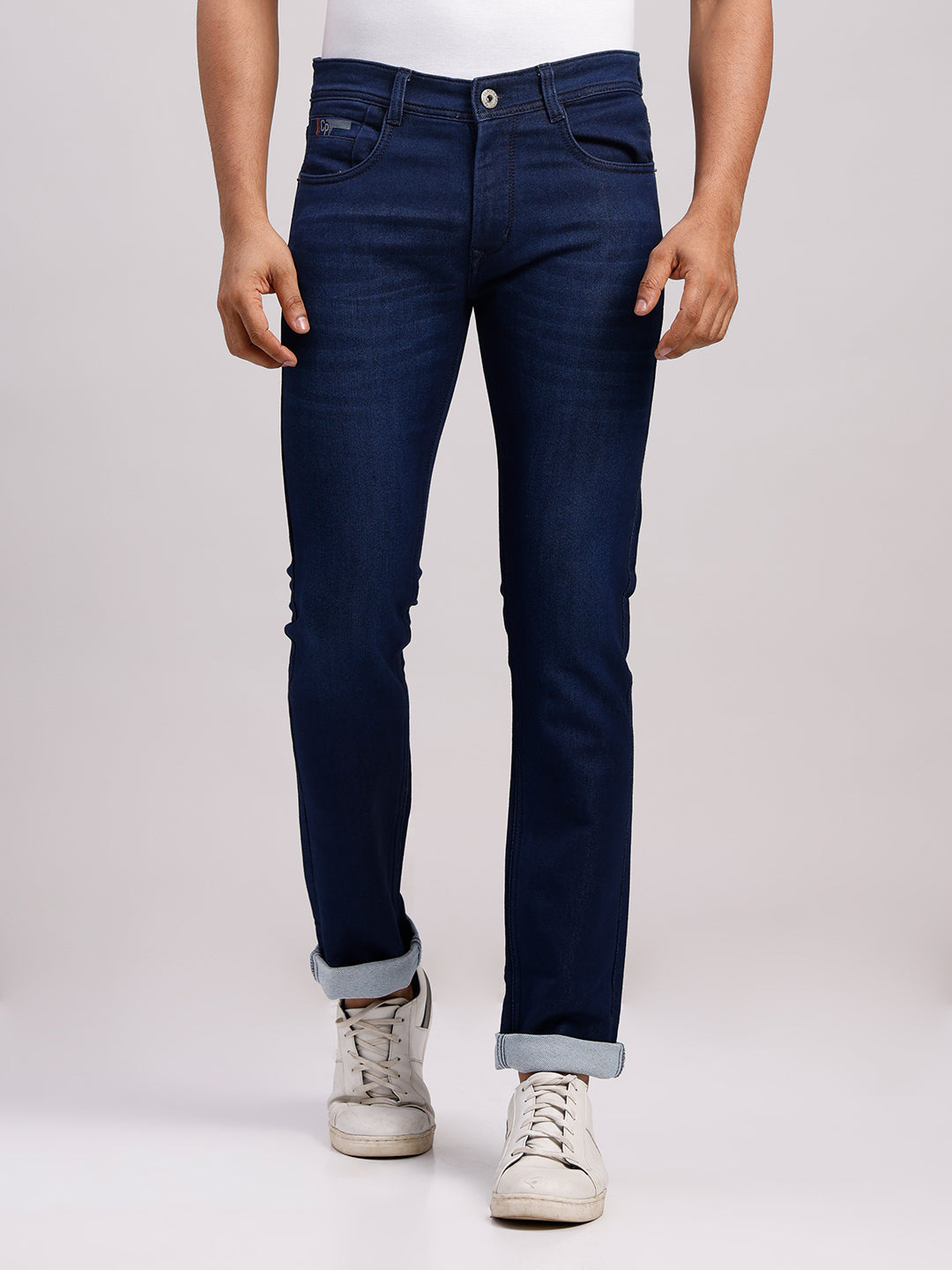 Classic Polo Men's Dark Blue Slim Fit Solid Cotton Denim | CPDR1-05-DBLU-SF