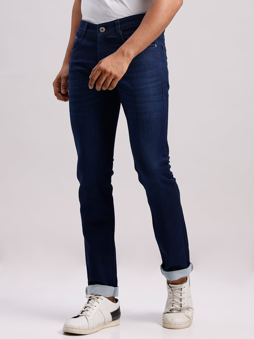 Classic Polo Men's Dark Blue Slim Fit Solid Cotton Denim | CPDR1-05-DBLU-SF