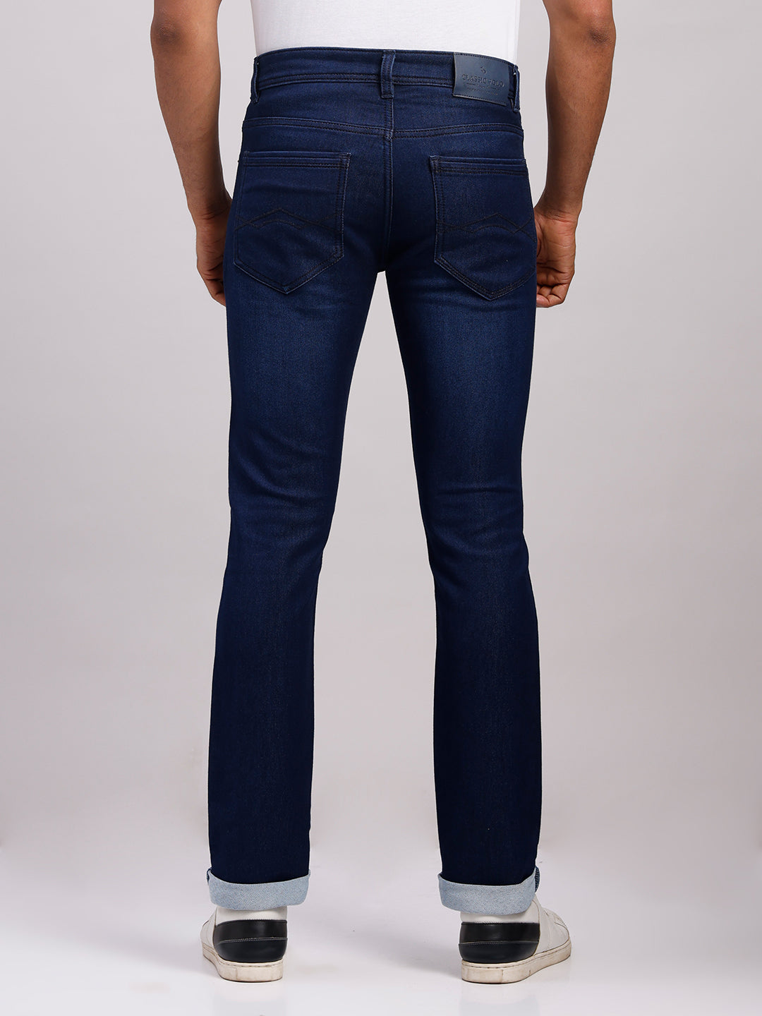 Classic Polo Men's Dark Blue Slim Fit Solid Cotton Denim | CPDR1-05-DBLU-SF