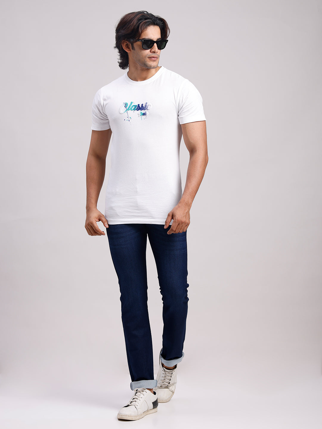 Classic Polo Men's Dark Blue Slim Fit Solid Cotton Denim | CPDR1-05-DBLU-SF
