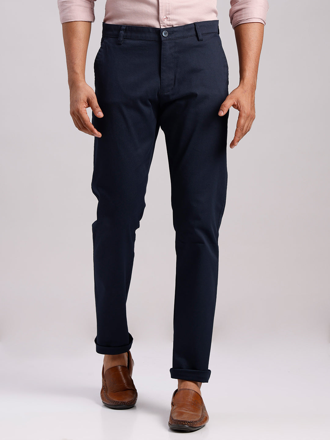 Classic Polo Men's Dark Navy Moderate Fit Solid Cotton Trouser | LTR1-CL-01 B-NVY-MF-LY