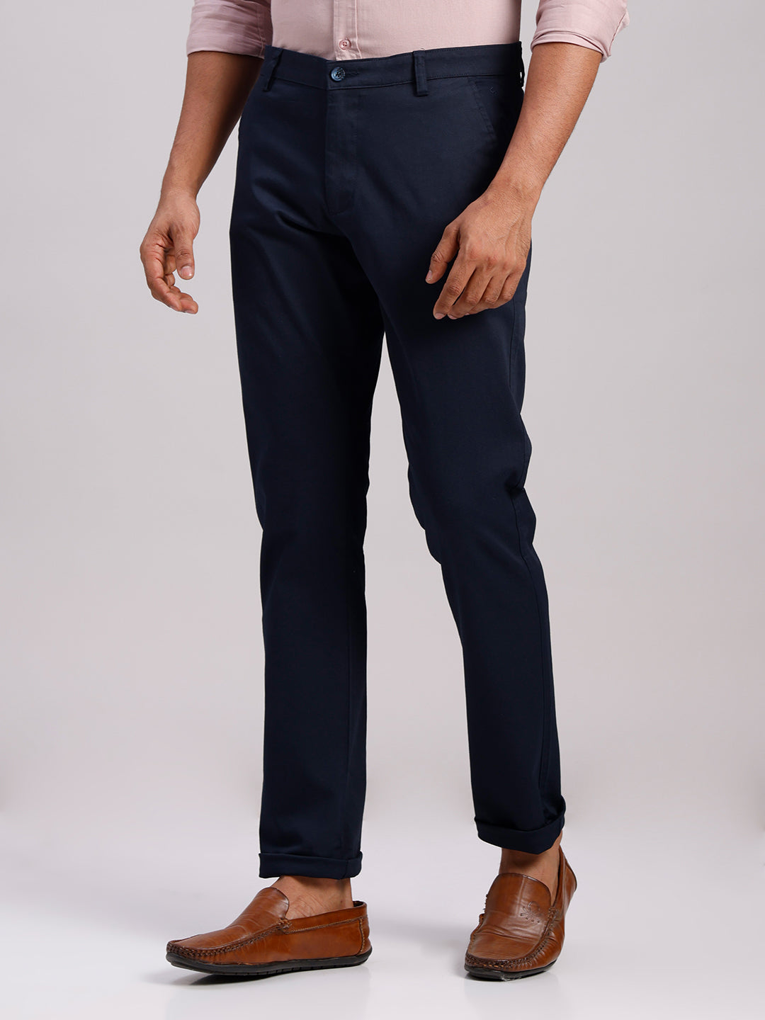Classic Polo Men's Dark Navy Moderate Fit Solid Cotton Trouser | LTR1-CL-01 B-NVY-MF-LY