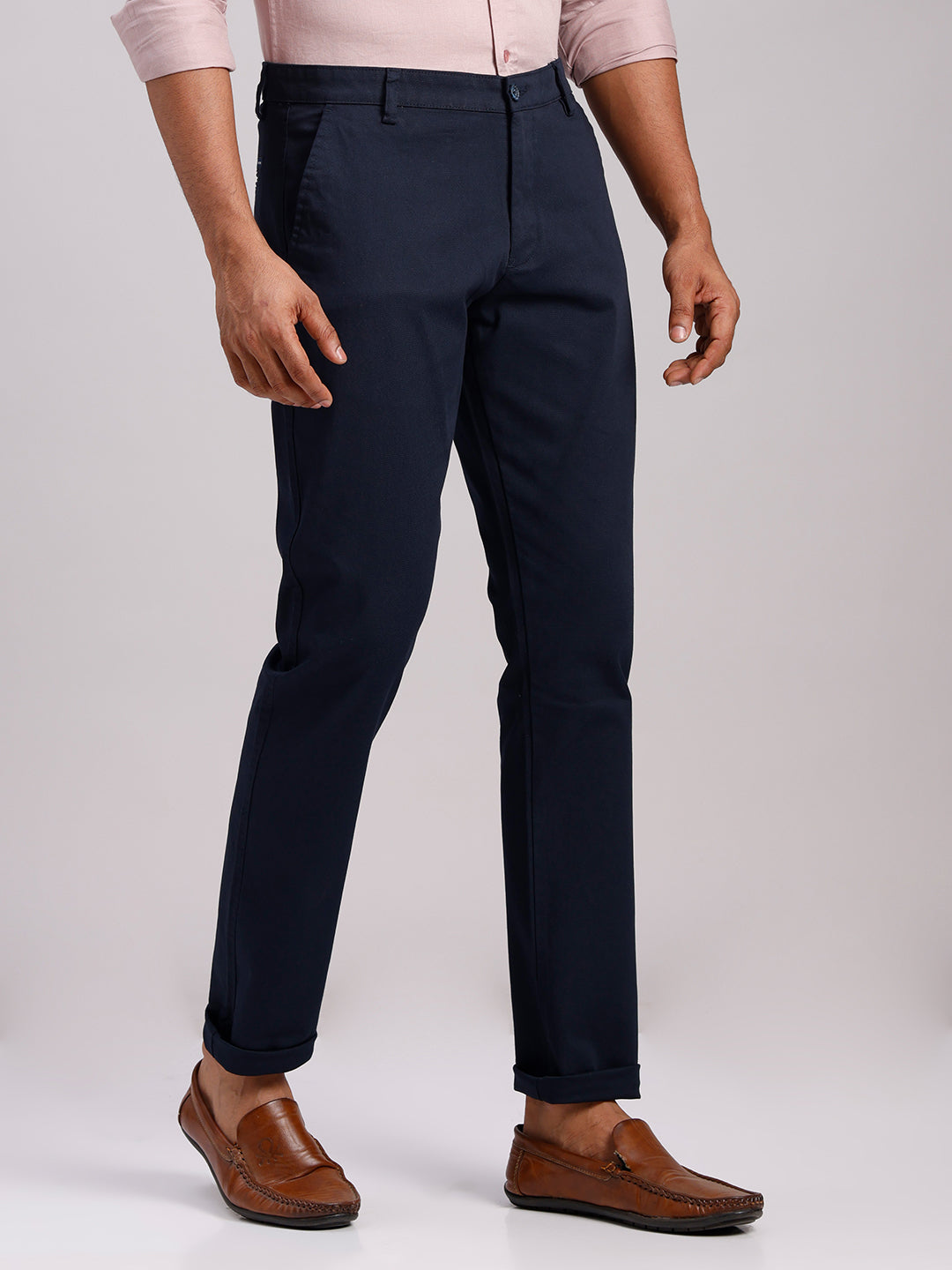Classic Polo Men's Dark Navy Moderate Fit Solid Cotton Trouser | LTR1-CL-01 B-NVY-MF-LY