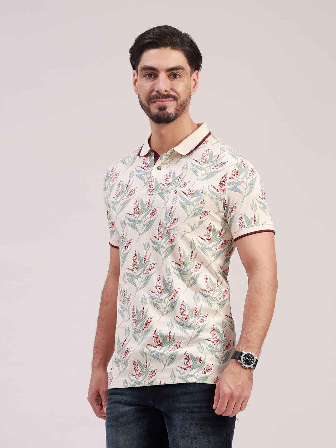 Classic Polo Men's Half Sleeve Multicolor Polo Neck Slim Fit All-Over Print Cotton T-Shirt | LTS-AOP - 121 A SF P