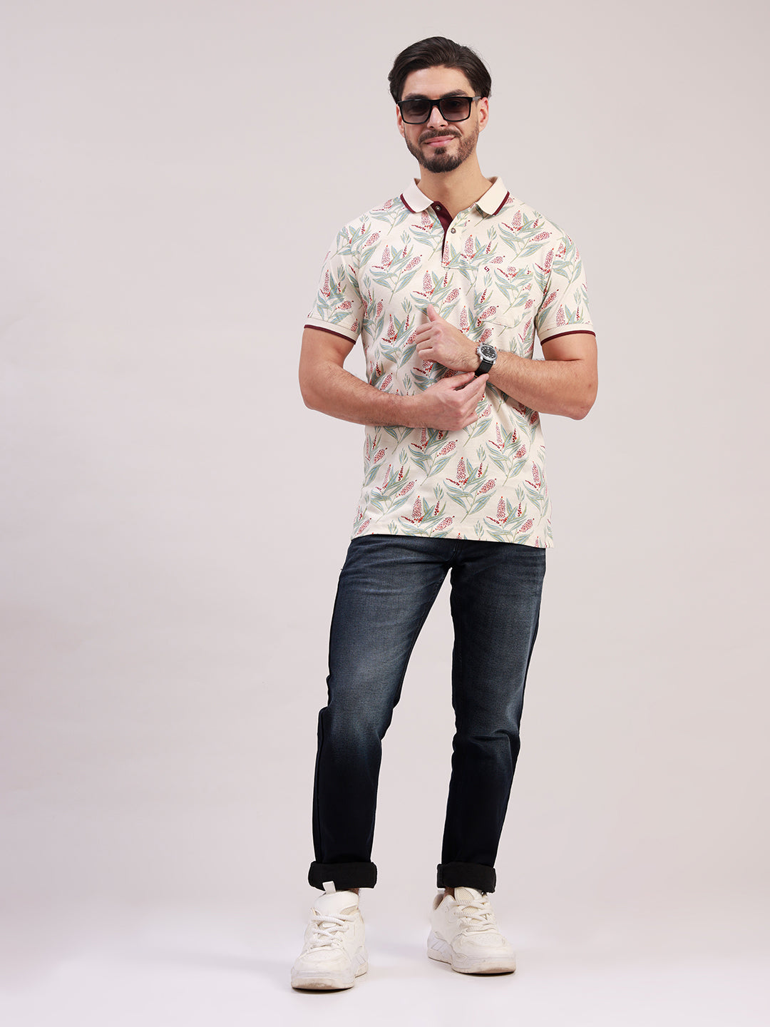 Classic Polo Men's Half Sleeve Multicolor Polo Neck Slim Fit All-Over Print Cotton T-Shirt | LTS-AOP - 121 A SF P