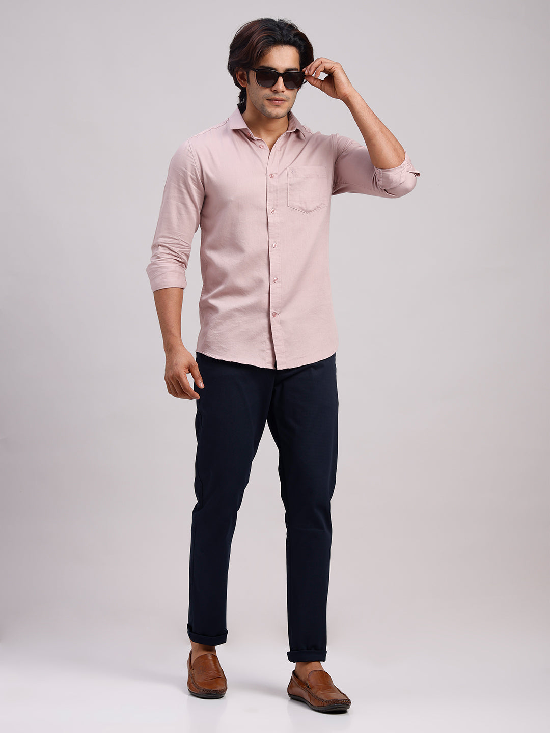 Classic Polo Men's Dark Navy Moderate Fit Solid Cotton Trouser | LTR1-CL-01 B-NVY-MF-LY