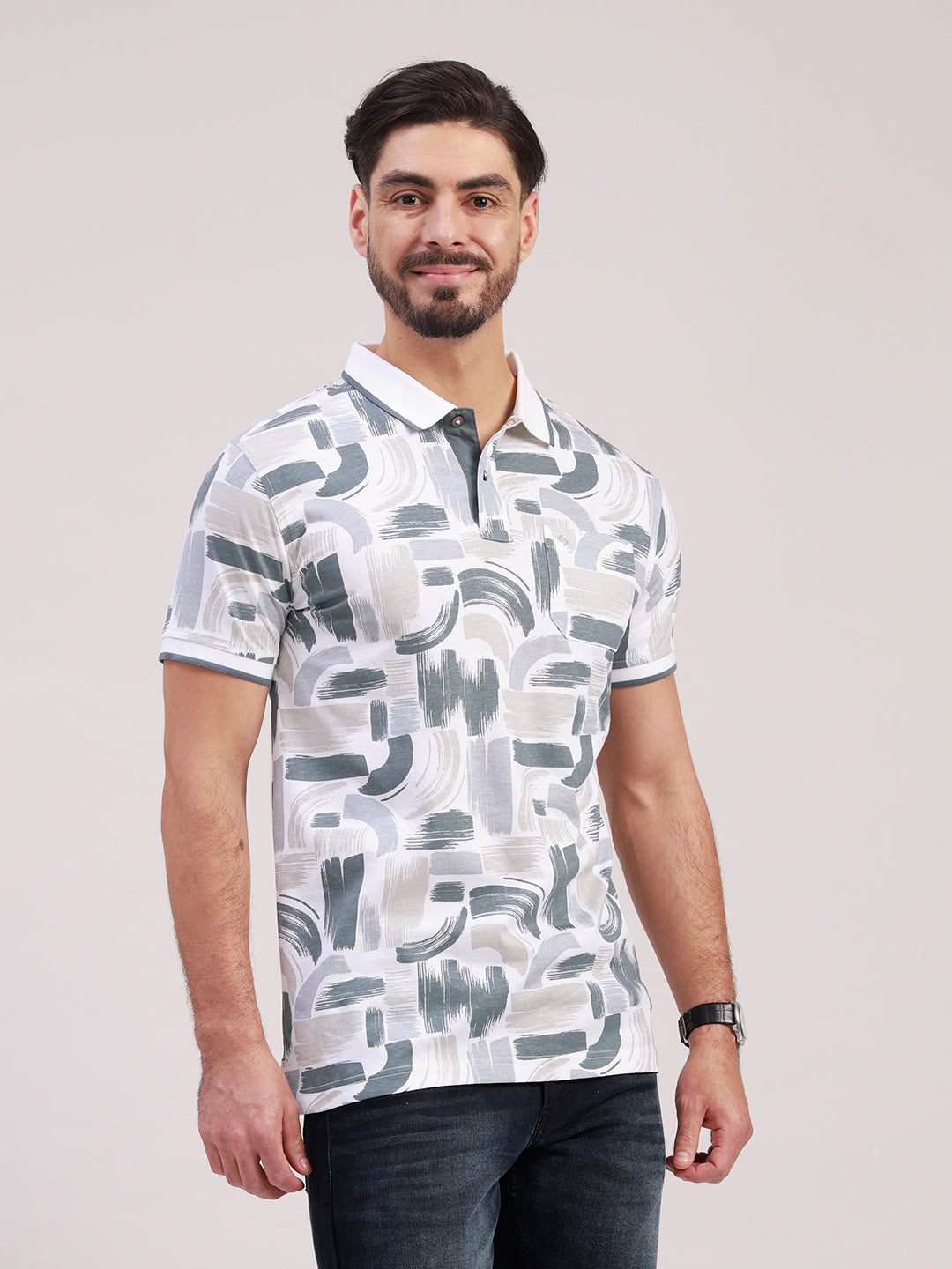Classic Polo Men's Half Sleeve Multicolor Polo Neck Slim Fit All-Over Print Cotton T-Shirt | BELLO - 392 A SF P