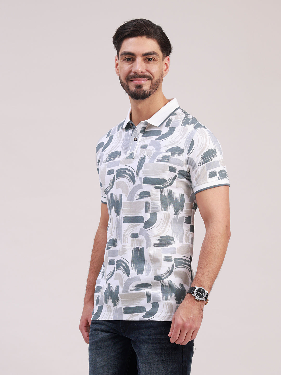 Classic Polo Men's Half Sleeve Multicolor Polo Neck Slim Fit All-Over Print Cotton T-Shirt | BELLO - 392 A SF P