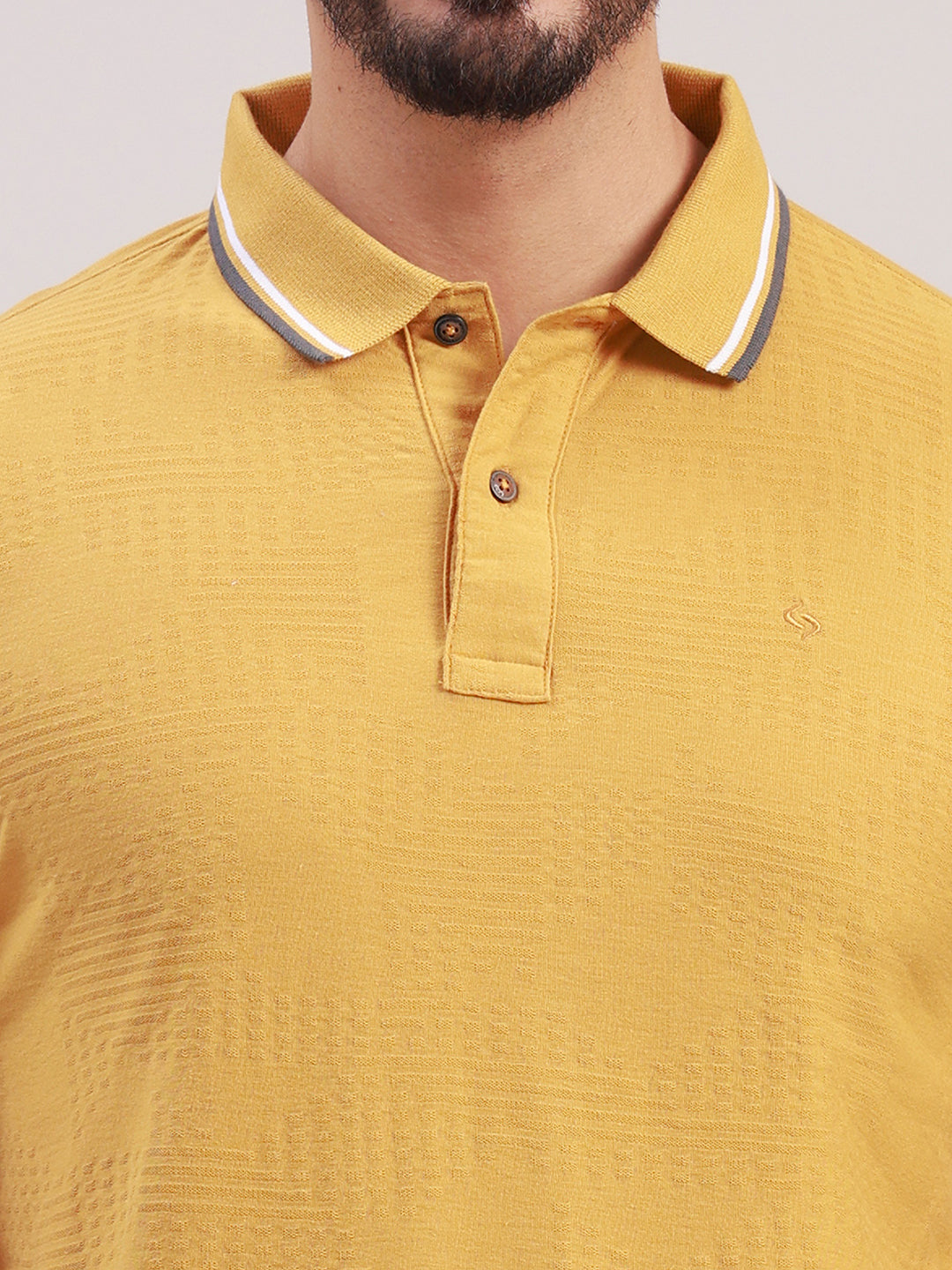 Classic Polo Men's Half Sleeve Yellow Polo Neck Slim Fit Solid Textured Cotton T-Shirt | PRM - 824 A SF P