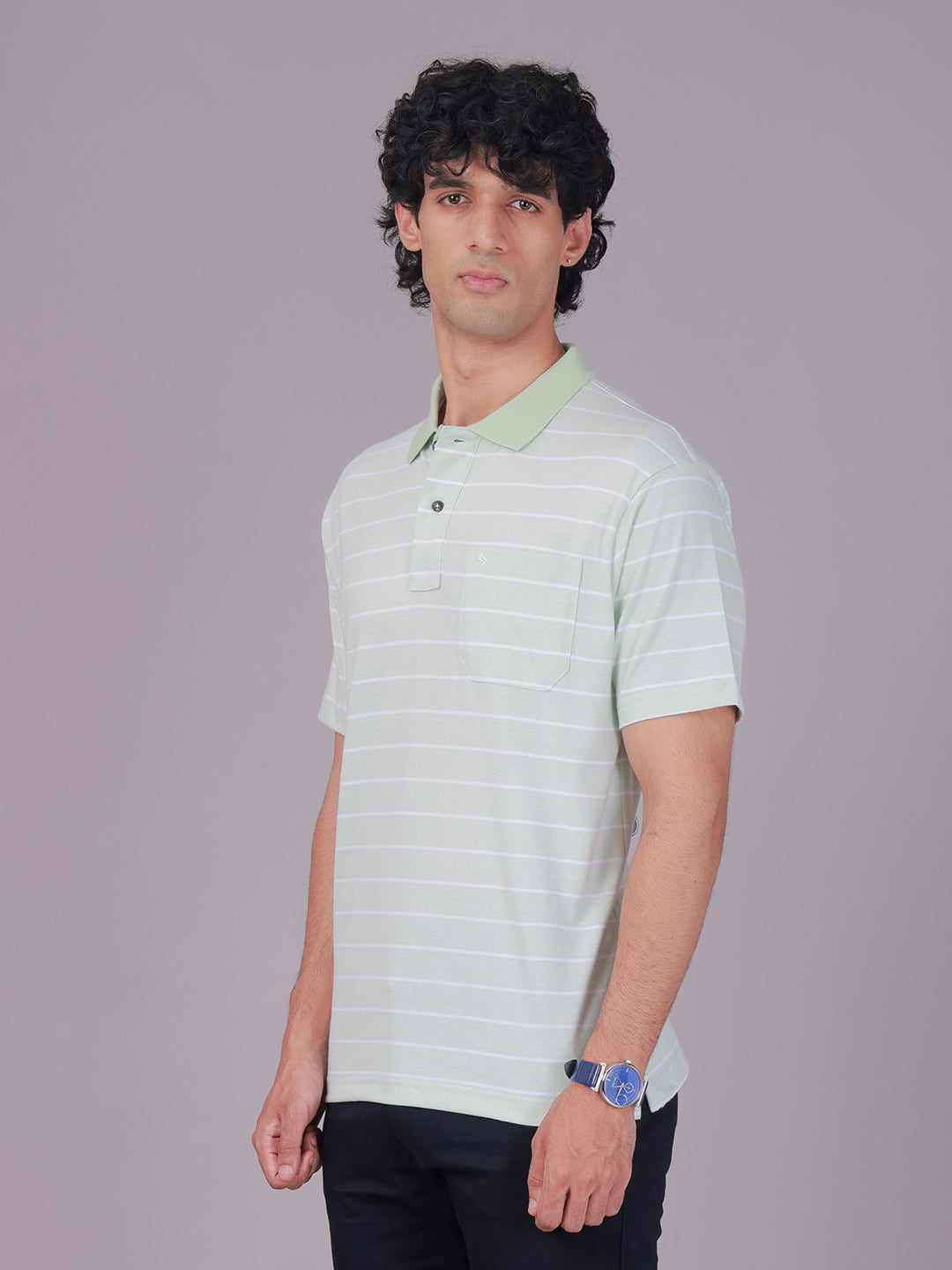 Classic Polo Men's Half Sleeve Green/White Polo Neck Authentic Fit Str