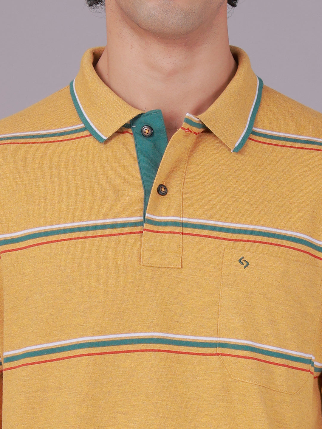 Classic Polo Men's Half Sleeve Mustard Yellow Polo Neck Authentic Fit Striped Cotton Blend T-Shirt | MEL - 283 B AF P