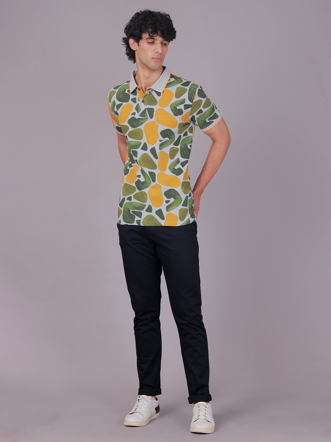 Classic Polo Men's Half Sleeve Multicolor Polo Neck Slim Fit All-Over Print Cotton T-Shirt | BEAU - 301 B SF P