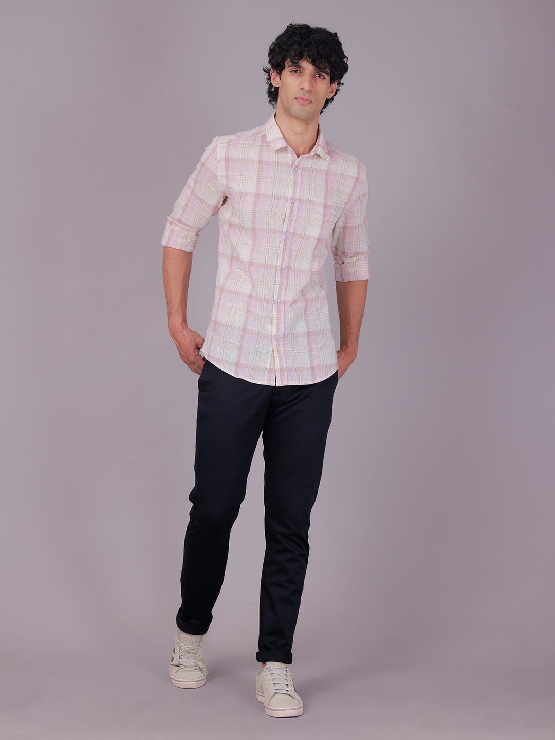 Classic Polo Men's Full Sleeve Multicolor Polo Neck Slim Fit Checked Cotton Casual Shirt | LSHR1-GN-02 B-FS-CHK-SF