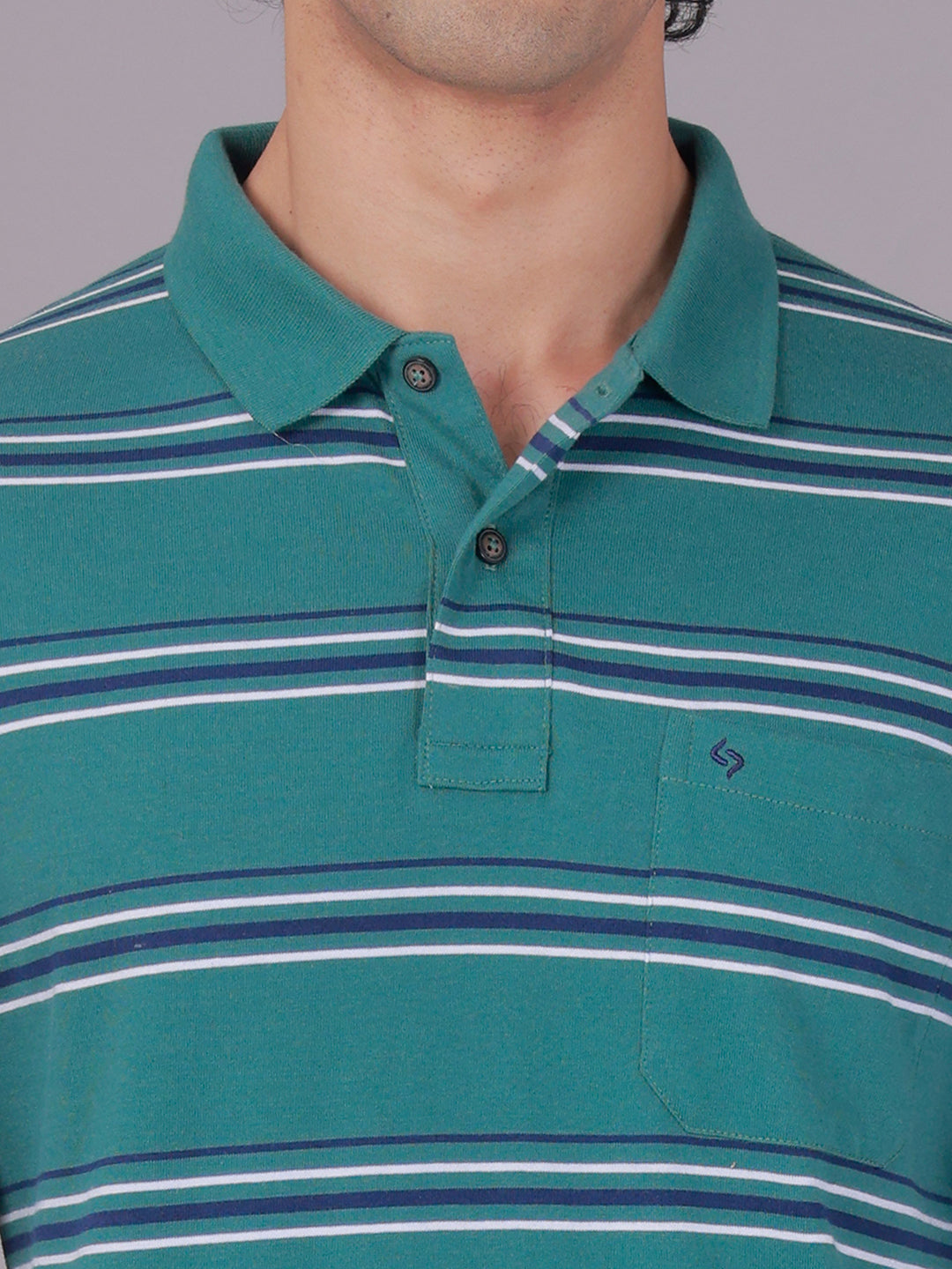 Classic Polo Men's Half Sleeve Green Polo Neck Authentic Fit Striped Cotton Blend T-Shirt | AVON - 644 B AF P