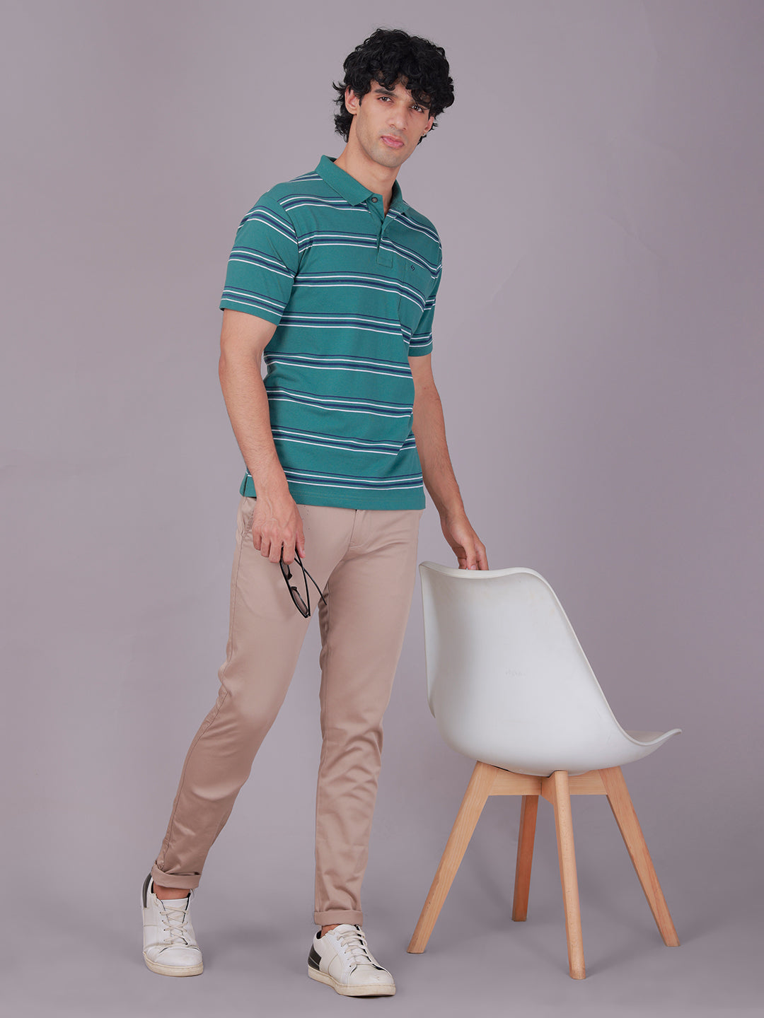 Classic Polo Men's Half Sleeve Green Polo Neck Authentic Fit Striped Cotton Blend T-Shirt | AVON - 644 B AF P