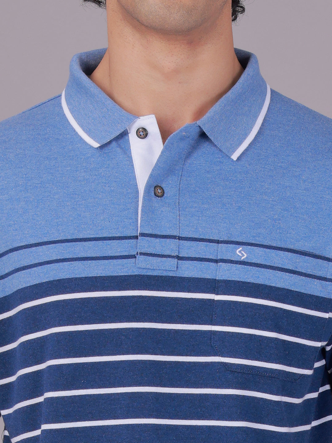 Classic Polo Men's Half Sleeve Navy Blue Polo Neck Authentic Fit Striped Cotton Blend T-Shirt | MEL - 287 B AF P