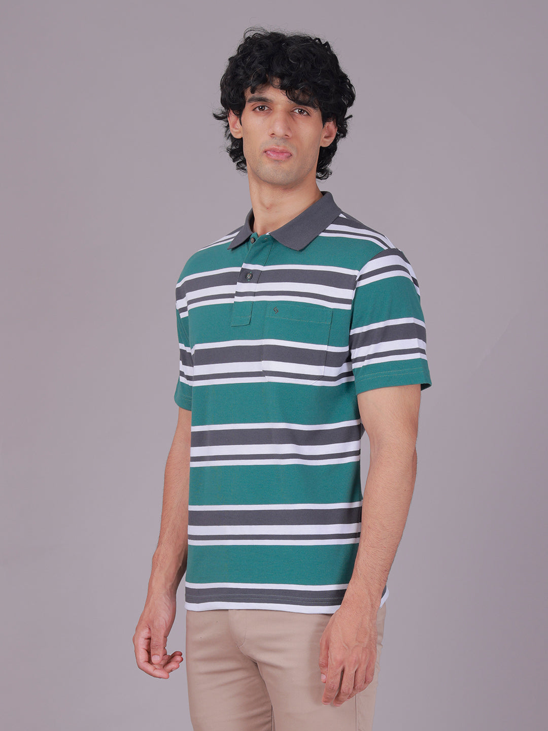 Classic Polo Men's Half Sleeve Multicolor Polo Neck Authentic Fit Striped Cotton Blend T-Shirt | AVON - 661 B AF P