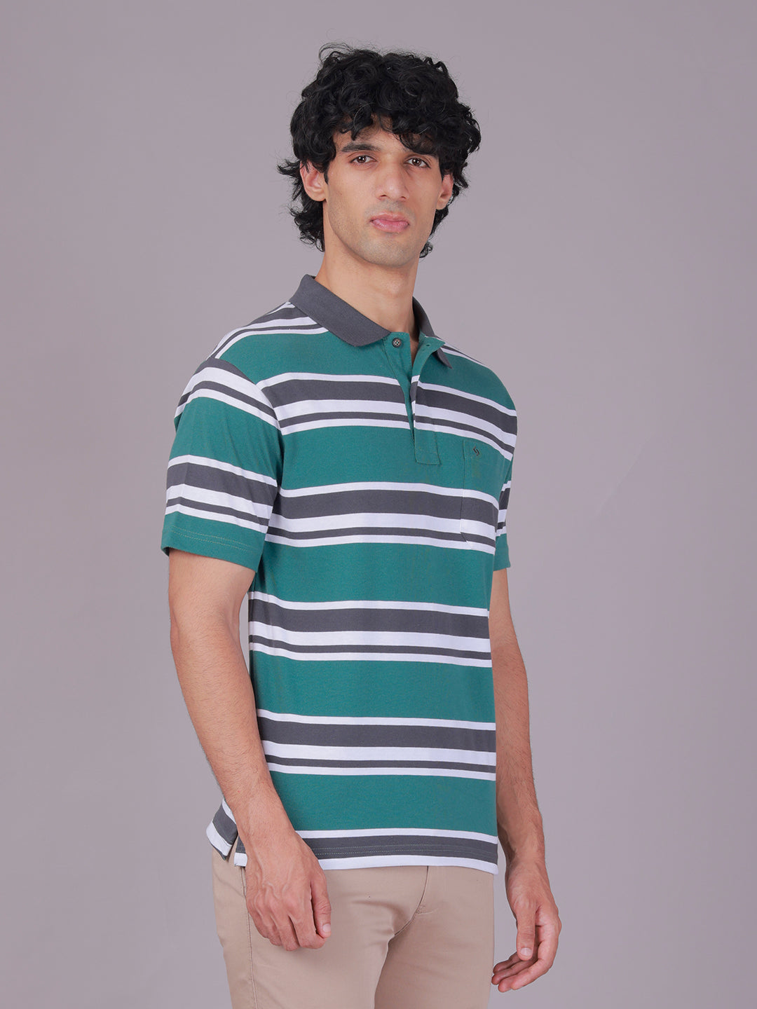 Classic Polo Men's Half Sleeve Multicolor Polo Neck Authentic Fit Striped Cotton Blend T-Shirt | AVON - 661 B AF P