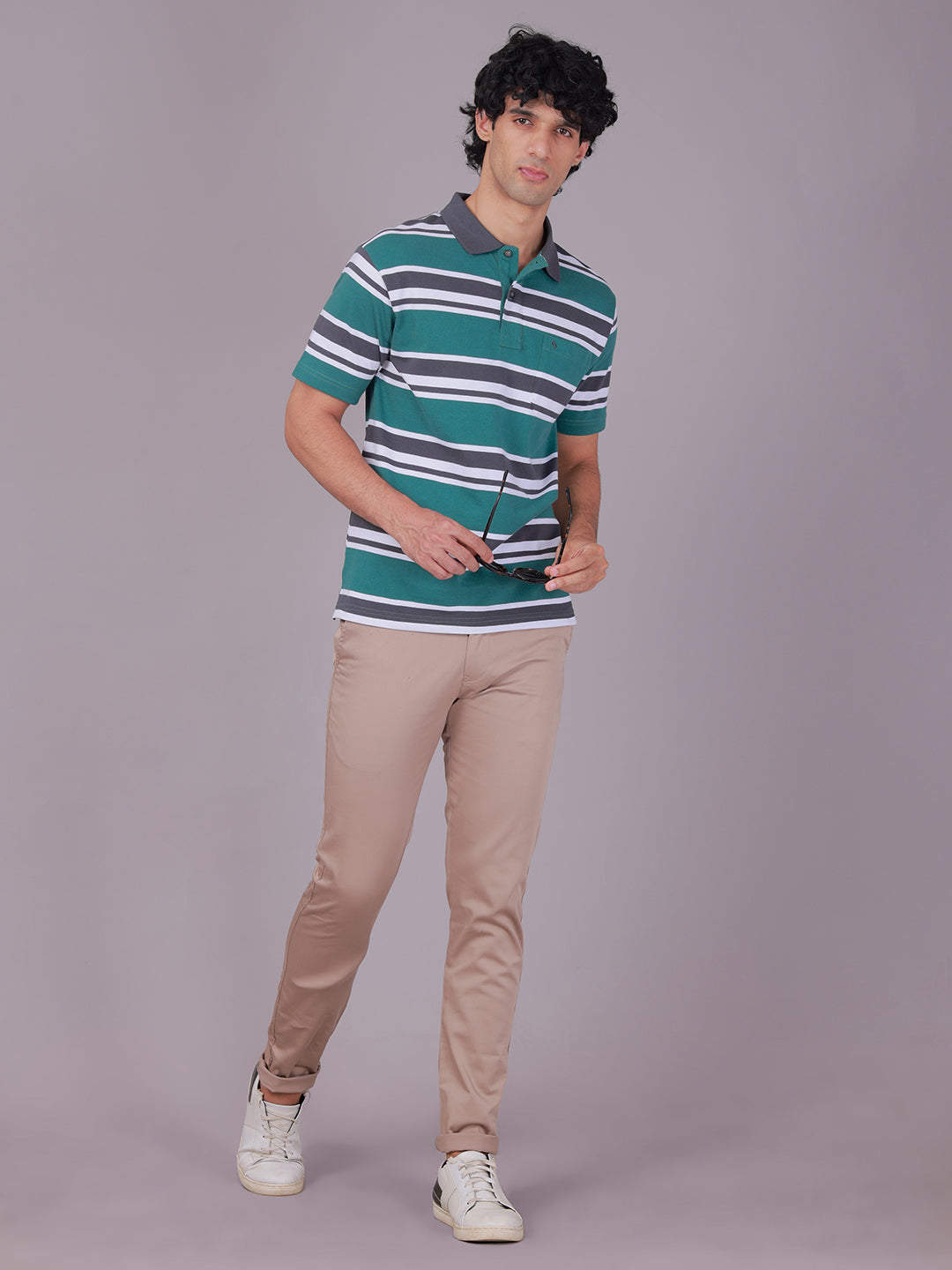 Classic Polo Men's Half Sleeve Multicolor Polo Neck Authentic Fit Striped Cotton Blend T-Shirt | AVON - 661 B AF P