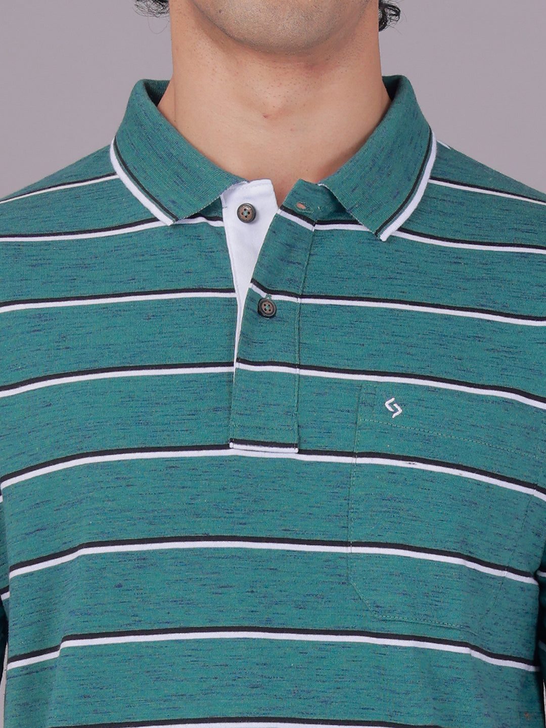 Classic Polo Men's Half Sleeve Teal Green Polo Neck Authentic Fit Striped Cotton Blend T-Shirt | MEL - 286 A AF P