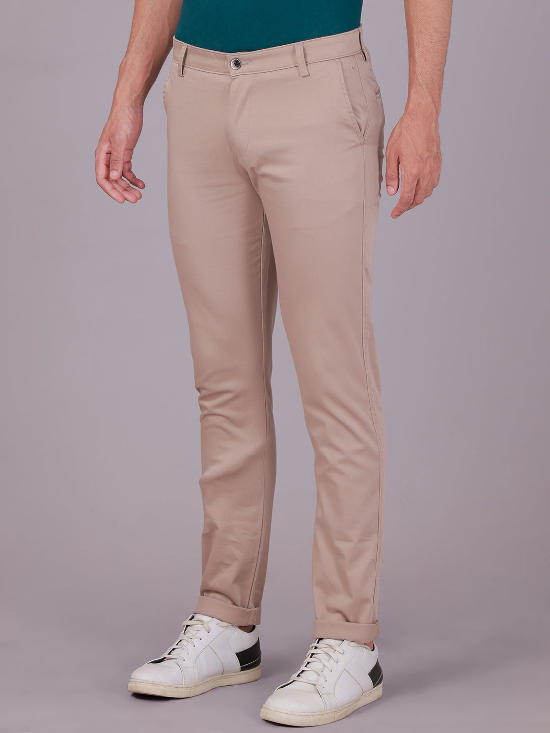 Classic Polo Men's Light Brown Moderate Fit Solid Cotton Blend Casual Trouser | TR1-CL-07 A-BRW-MF-LY