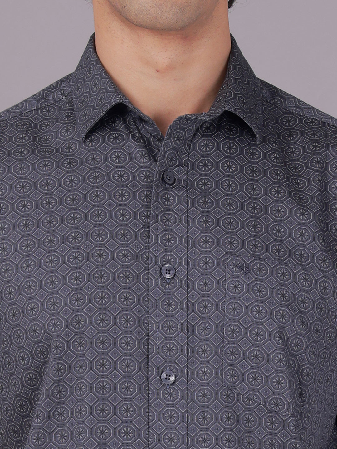 Classic Polo Men's Half Sleeve Dark Grey Polo Neck Slim Fit All-Over Print Cotton Casual Shirt | LSHR1-EL-11 A-HS-PRT-SF
