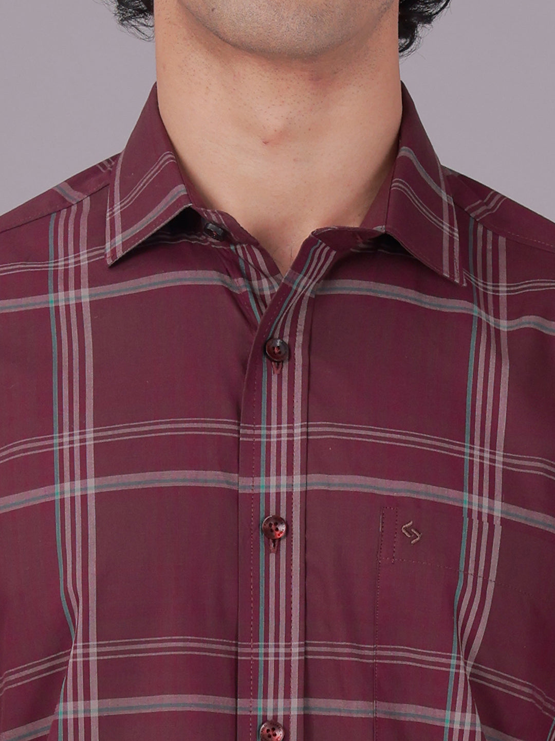 Classic Polo Men's Half Sleeve Maroon Polo Neck Slim Fit Checked Cotton Casual Shirt | SR1-CL-02 A-HS-CHK-SF