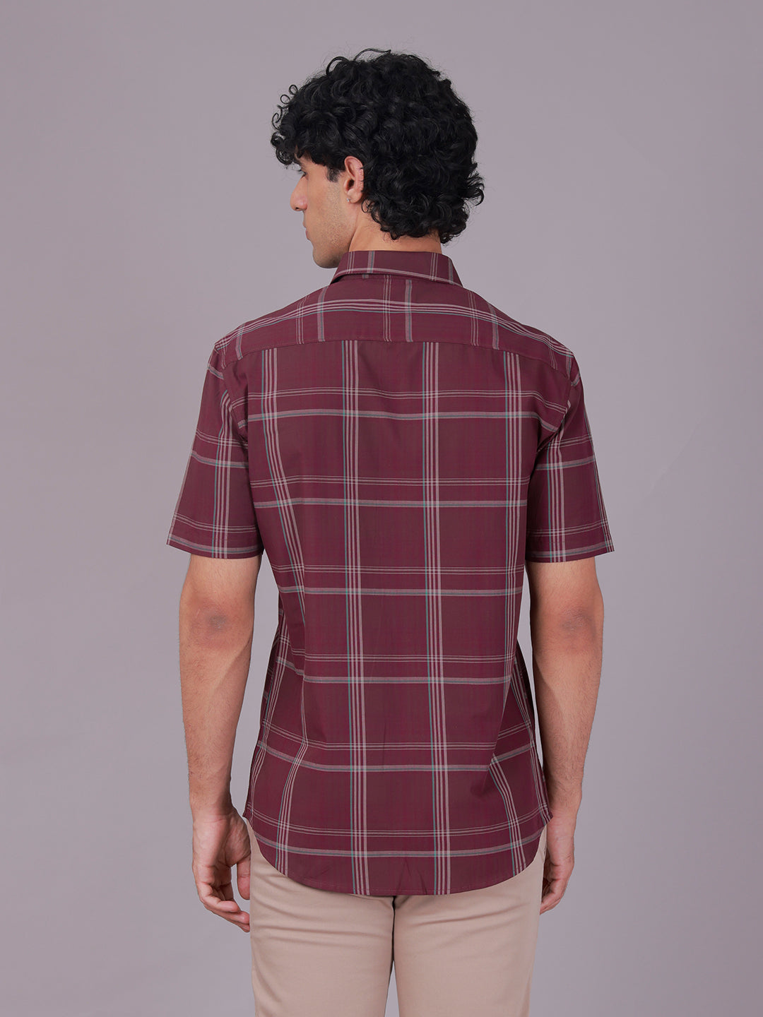 Classic Polo Men's Half Sleeve Maroon Polo Neck Slim Fit Checked Cotton Casual Shirt | SR1-CL-02 A-HS-CHK-SF