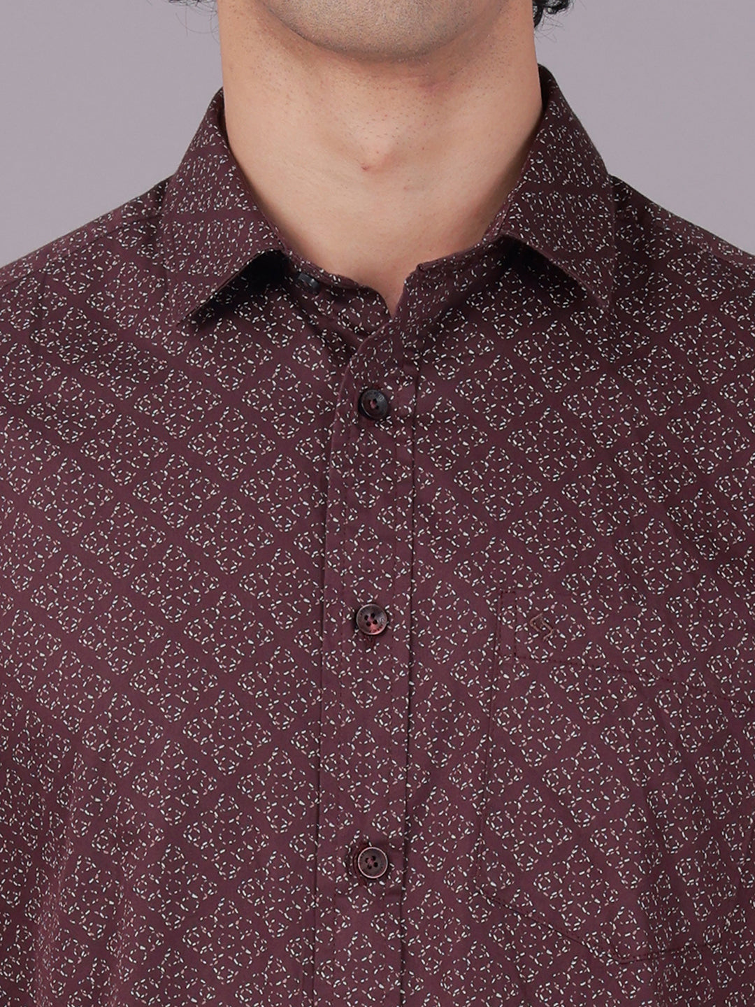 Classic Polo Men's Half Sleeve Burgundy Polo Neck Slim Fit All-Over Print Cotton Casual Shirt | SR1-EL-10 B-HS-PRT-SF
