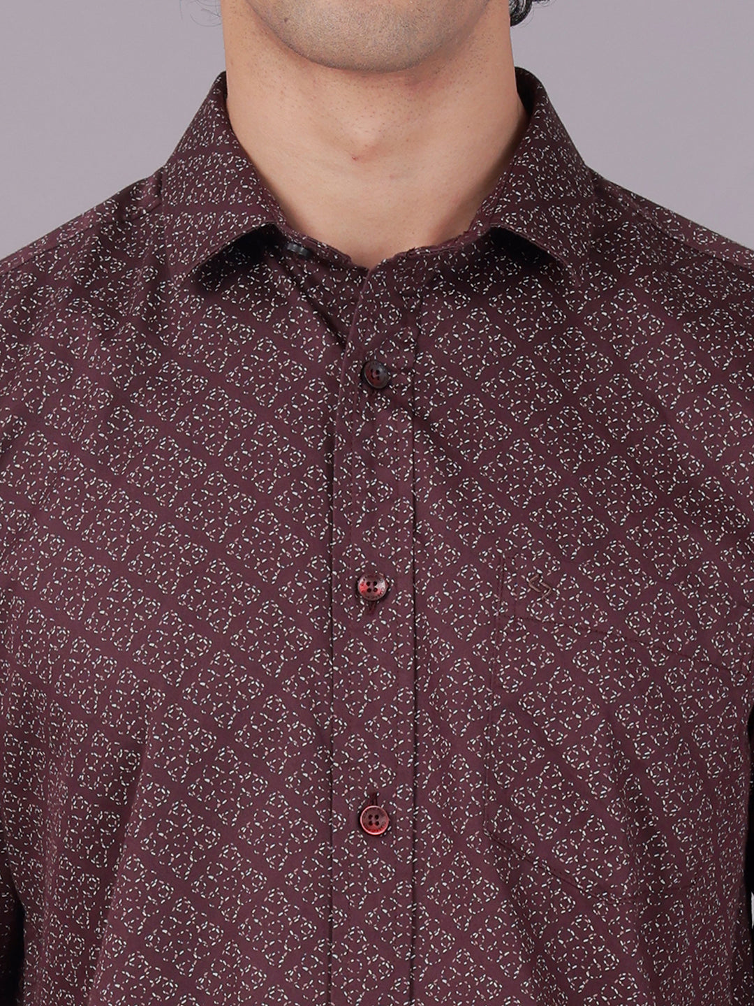 Classic Polo Men's Full Sleeve Burgundy Polo Neck Slim Fit All-Over Print Cotton Casual Shirt | SR1-EL-10 B-FS-PRT-SF