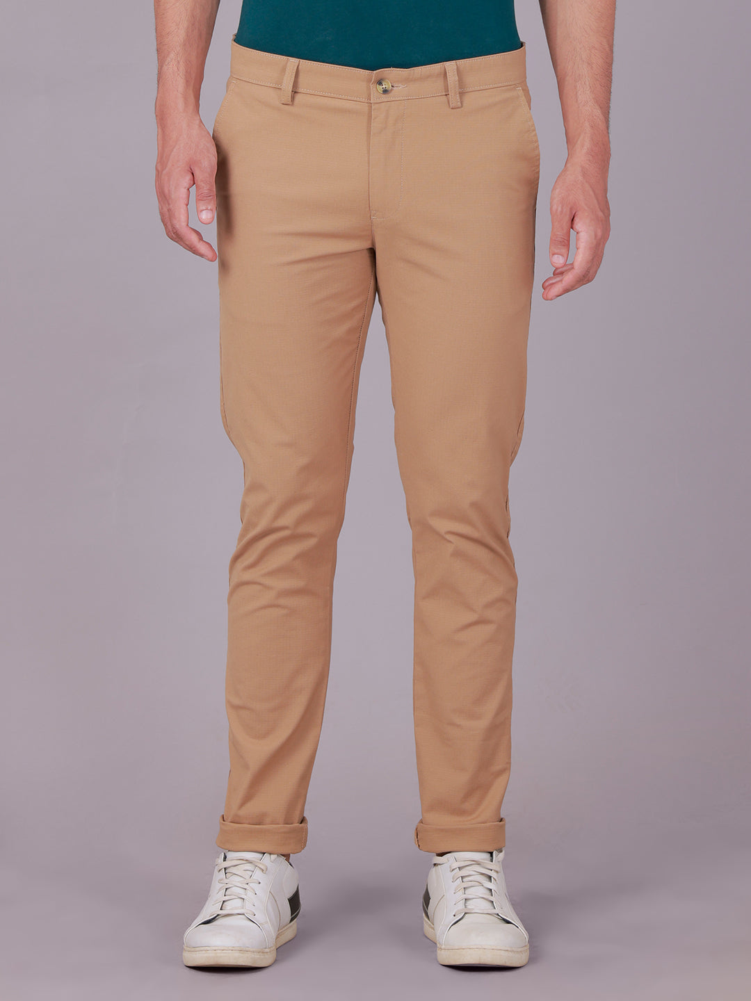 Classic Polo Men's Khaki Moderate Fit Solid Cotton Blend Casual Trouser | LTR1-EL-05 A-KHK-MF-LY