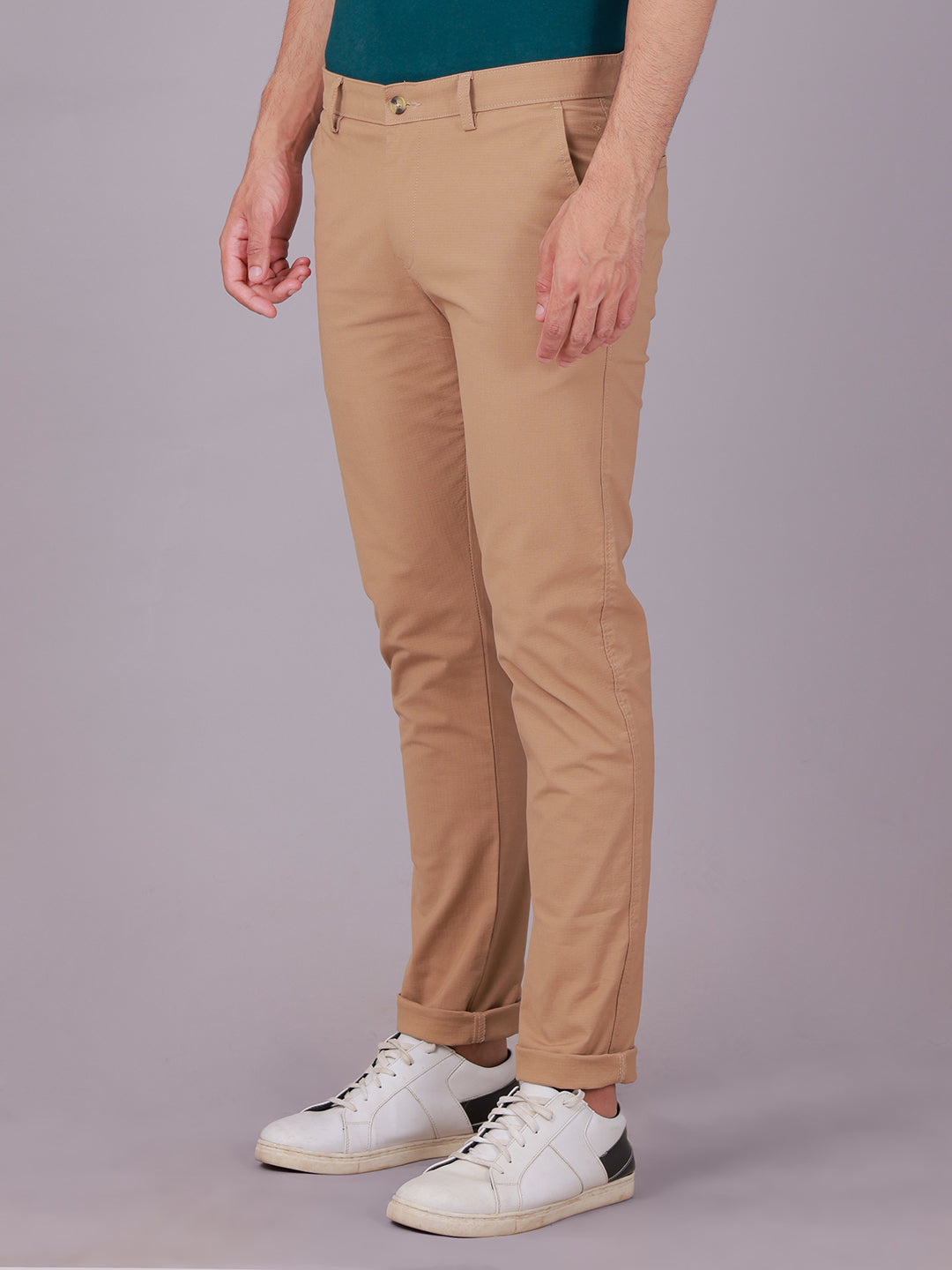 Classic Polo Men's Khaki Moderate Fit Solid Cotton Blend Casual Trouser | LTR1-EL-05 A-KHK-MF-LY